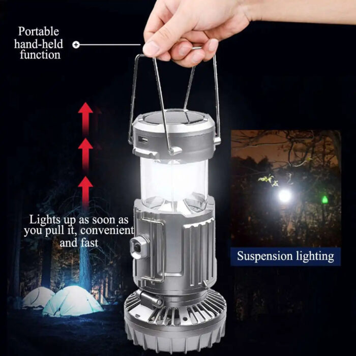 Solar LED Camping Light with USB Rechargeable Fan and Lantern - Image 6